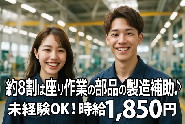 【10月1日～の勤務】約8割は座り作業の製造補助｜未経験OKで高時給1,850円／フレッシュな20、30代の男女活躍中