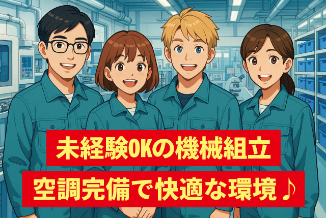 メーカー内での機械部品の組立｜未経験OK＆時給1,300円～＆冷房完備／日勤専属×土日祝はお休み◎