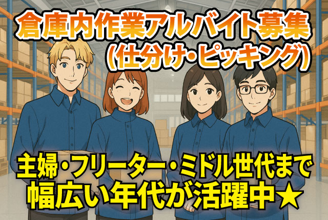 空調完備の倉庫内の軽作業アルバイト★10時スタートで朝ゆっくり・14時or15時にはお仕事終了♪