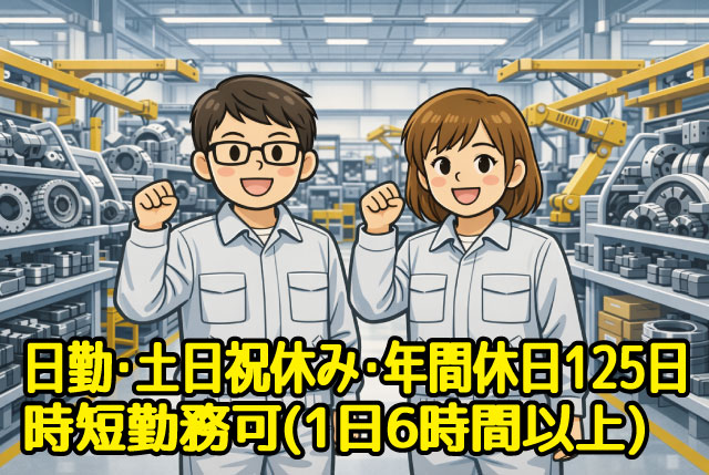 未経験OKの工場軽作業／20代～40代の男女活躍中／日勤帯（8時30分～の勤務）・土日祝休み・年間休日125日