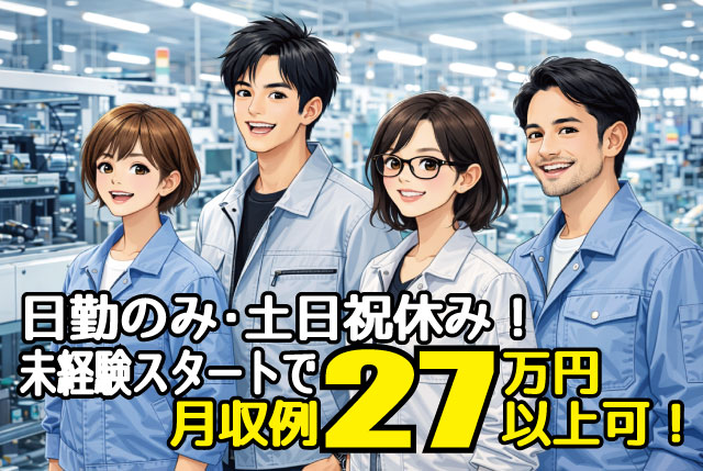 【今が始めるチャンス！】未経験スタートOK♪日勤のみ・土日祝休みで、月収例270,000円以上も可能！