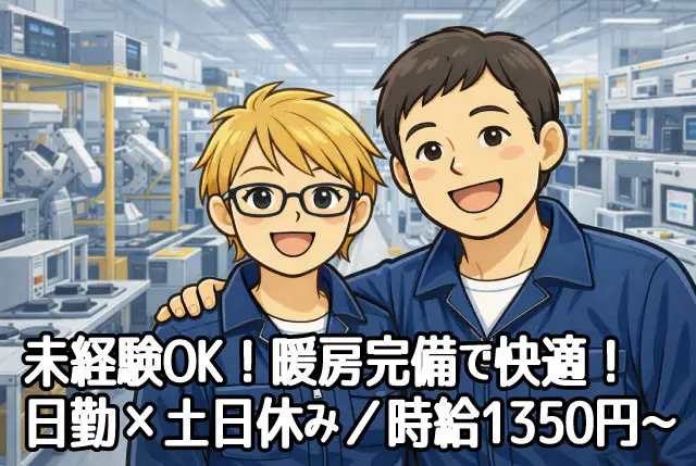 未経験OKの機械組立STAFF／暖房完備の快適環境／日勤×土日祝休み／高時給1,350円～◎