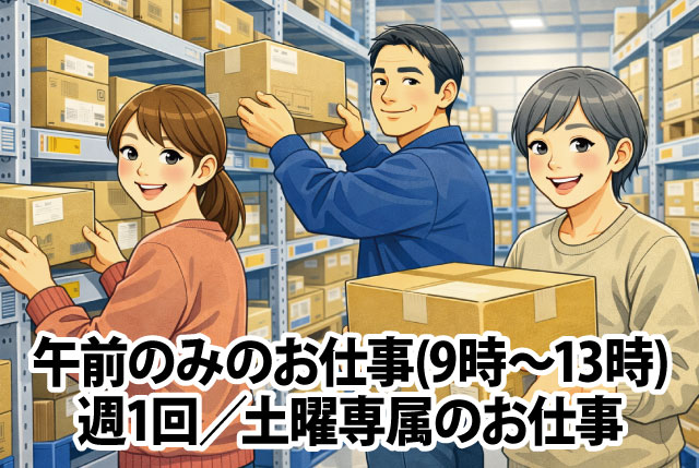 【土曜日の午前4時間だけ】倉庫内での棚入れSTAFF／軽めのお菓子・レトルト食品が中心♪週1回のみでWワークに！