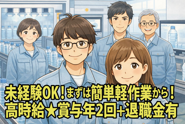 【ペットボトルの出荷時の荷姿検査・資材補充】無資格・未経験OK／シンプルな軽作業から／賞与年2回＋退職金あり！