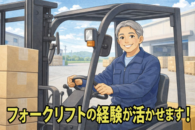 ★シニア世代のみなさん注目★ 幅広い年代が活躍中！フォークリフトの資格・経験が活かせます！