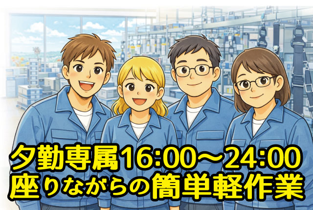 【夕勤専属16:00～24:00】座り作業メイン！未経験も安心のカンタン軽作業！送迎あり＆日払い対応！