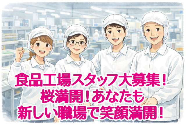 食品工場内STAFF大募集！未経験歓迎！年齢不問！学生・主婦・シニア世代まで多数活躍中！