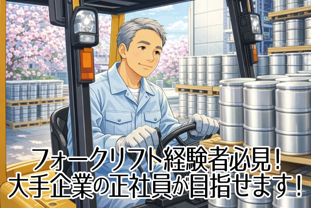 高時給1,300円～＆夜勤ありの2交替で稼げる！缶製品の工場内リフト作業／正社員登用も目指せる！