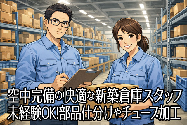 空調完備の快適な新築物流倉庫STAFF／未経験歓迎の部品のピッキング及びチューブの加工作業
